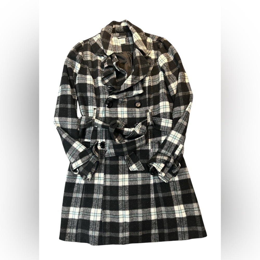 Wet Seal Vintage black and white plaid trench coat.
Size L. EUC